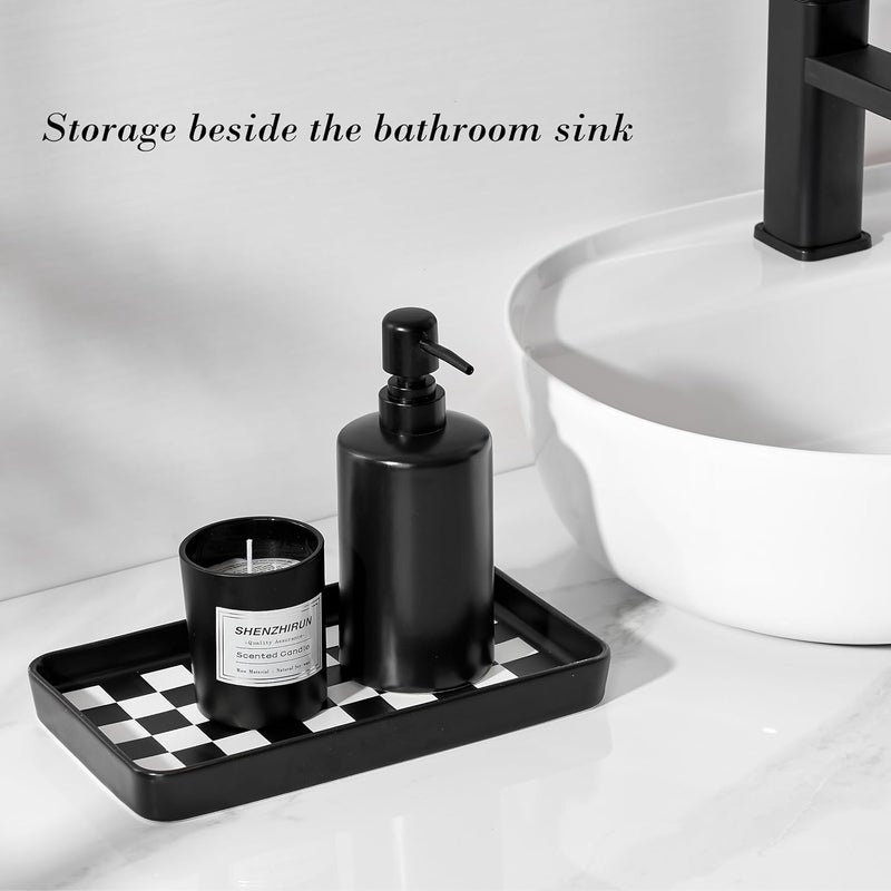 Pottify 10"×6"×1" Texture Checkered Surface Bathroom Vanity Tray for Countertop- Ceramic Decorative Organizer Tray for Dresser Top, Toilet, Perfume, Sponge Holder Soap Dish Dispenser for Kitchen Counter - Image 3